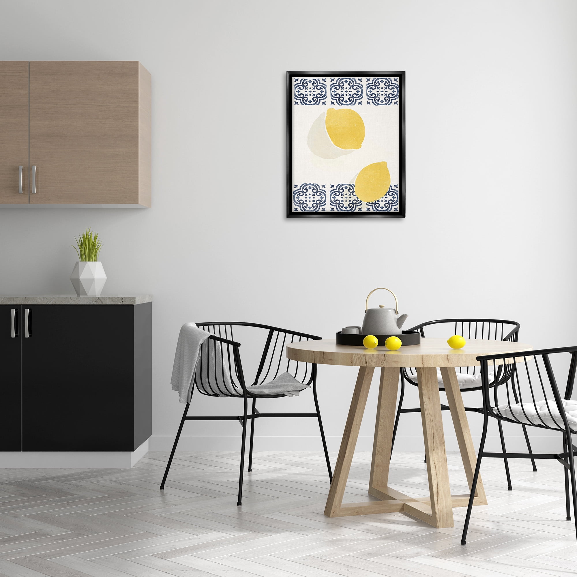 Stupell Industries Modern Lemons with Pattern Food & Beverage Painting Black Floater Framed Canvas Art Print Wall Art, 25 x 31