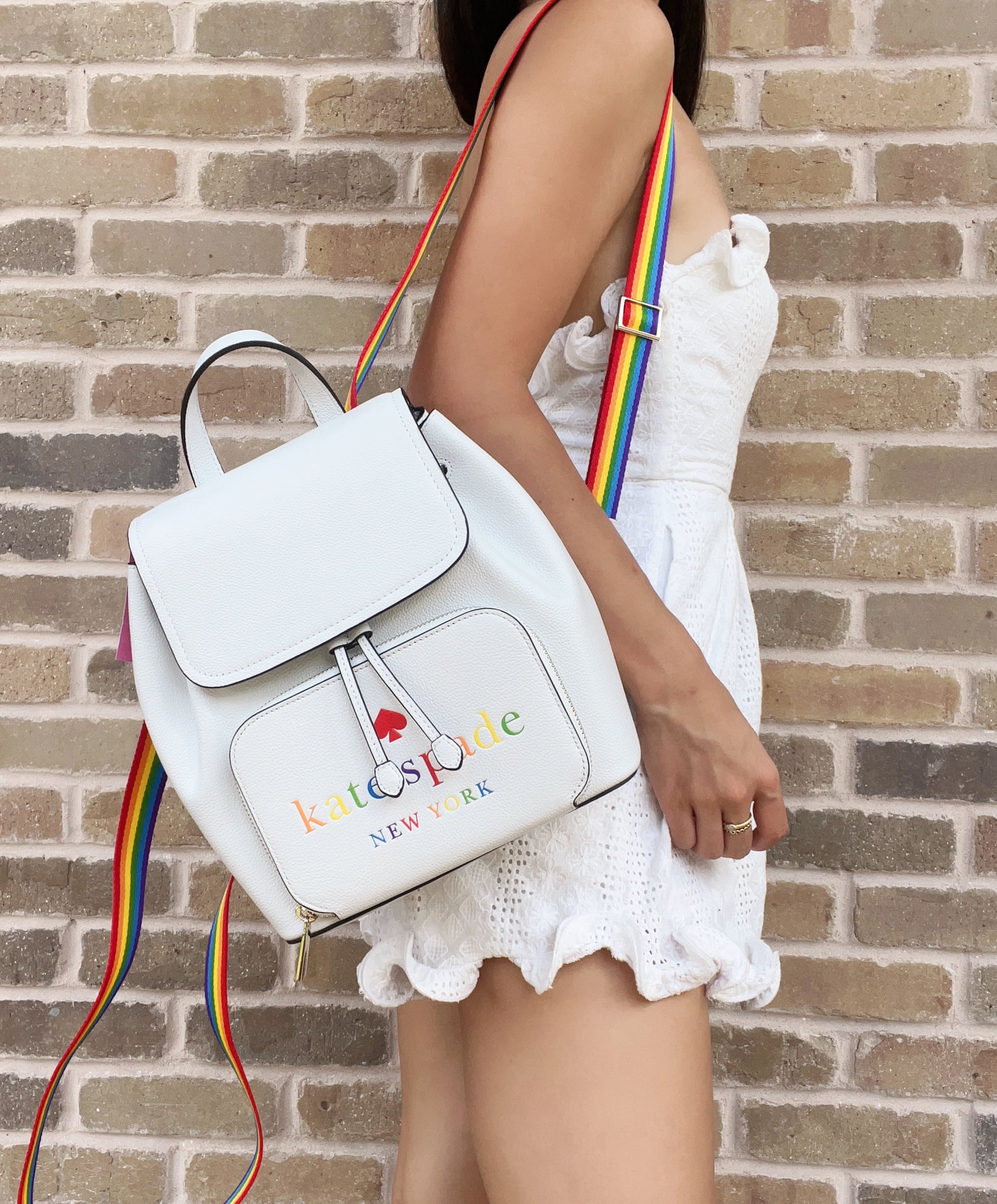 Kate Spade Pride Darcy Flap Rainbow Backpack Pebble Leather White Dove -  