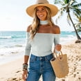 thumbnail image 6 of Lnmiateer Women 2026 Fall Fashion Y2K Off‑Shoulder Long‑Sleeve Blouse Choker‑Neck Basic & Slim‑Fit Style Trendy Date‑Night Going‑Out Outfit, 6 of 9