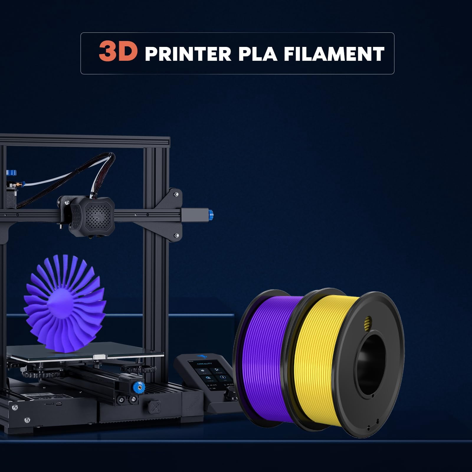 3D Printer Filament PLA 1.75mm, Dimensional Accuracy ±0.02mm, Neatly Wound Filament Bundle, Filiment Vacuum Pack 1.25KG, 5 Colors, 0.25kg Spool, 5 Packs, Orange+ Green+Blue+Purple+Yellow