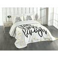 thumbnail image 3 of Ambesonne Live Laugh Love Quilted Bedspread Set 3 Pcs, Phrase Dots, King Size, Black White Yellow, 3 of 5