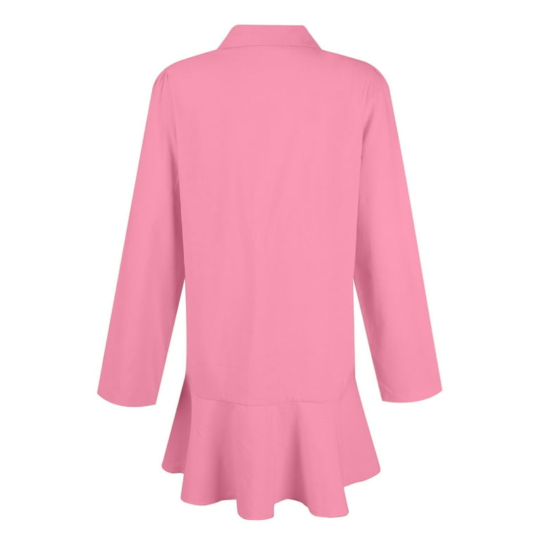 pink ruffle shirt dress Print Silk Chiffon Shirt Dress pink/red