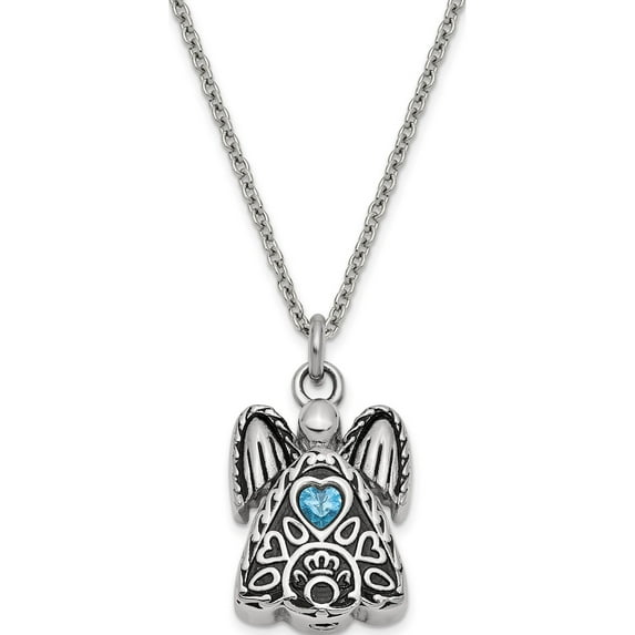 Stainless Steel December Cz Birthstone Antiqued Angel Ash Holder Necklace Made In China ssx100dec
