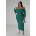 thumbnail image 2 of Saronite Solid Off Shoulders Neck Strapless Long Sleeve Stretch Dress, Green (Women's Plus), 2 of 4