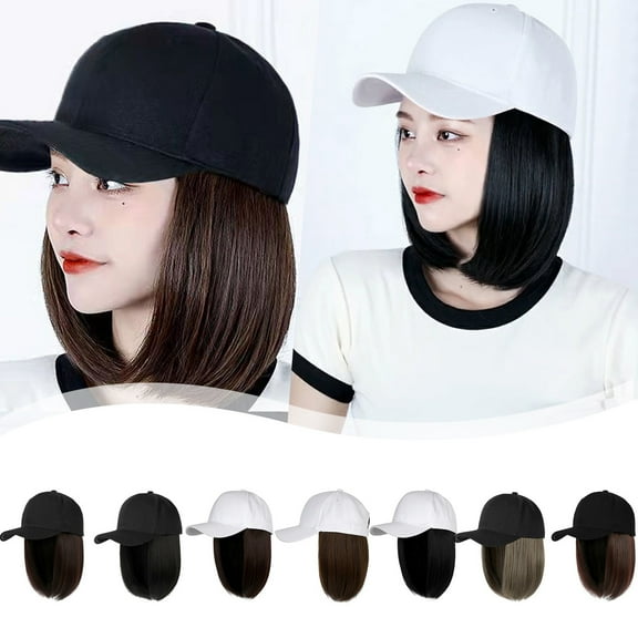 Adjustable Baseball Cap with Removable Bob Hair Extension for Women and Girls