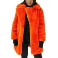 thumbnail image 4 of Womens Winter Warm Coats Solid Color Lapel Jacket Loose Faux Fur Outerwear Coat Orange L, 4 of 4