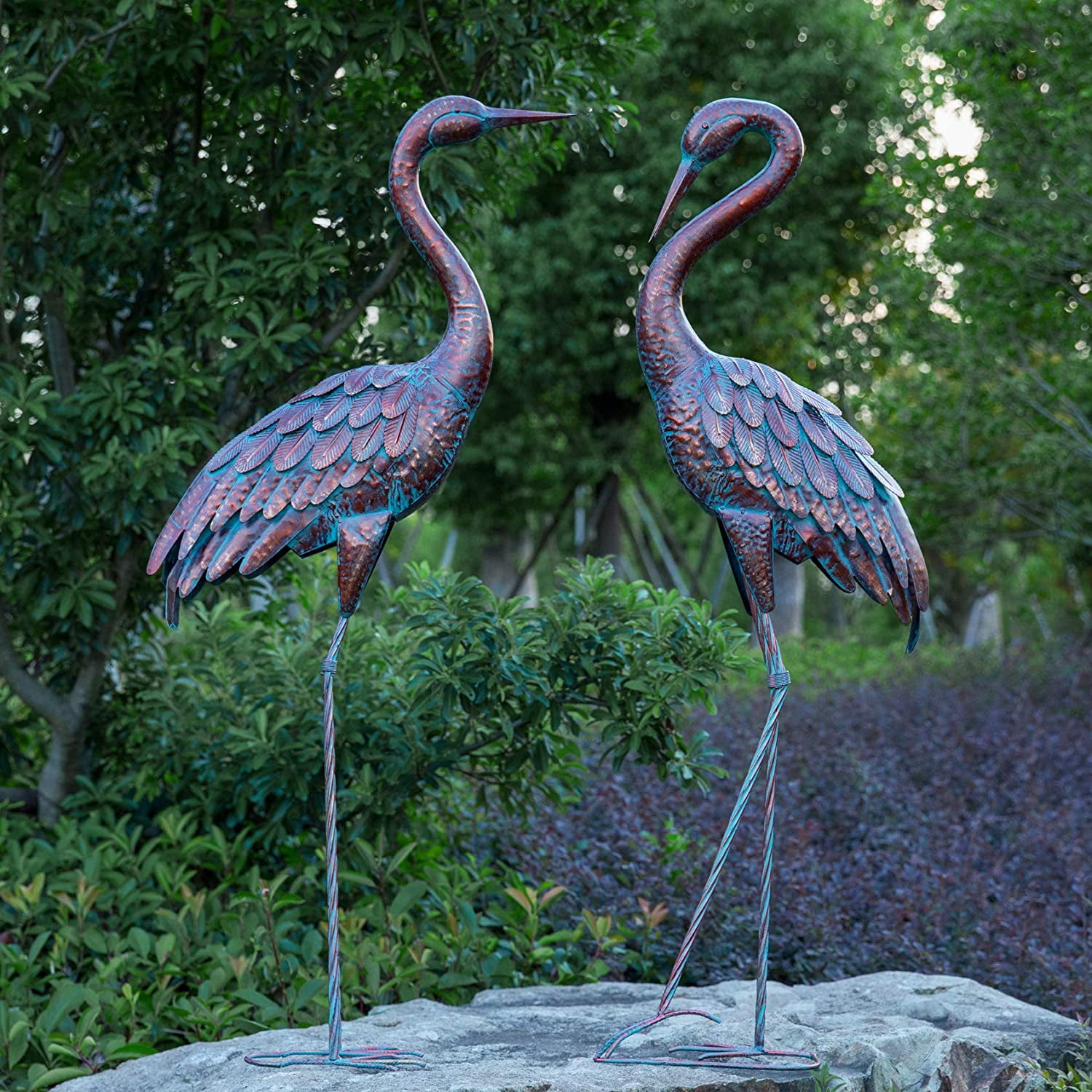 Kircust Garden Crane Statues Patina Heron Decoy, Standing Metal Crane  Sculptures Bird Yard Art for Outdoor Decor, Set of 2