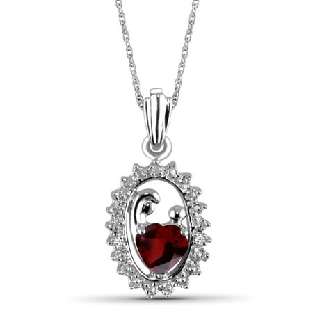 - 0.55 Carat T.G.W. Garnet Gemstone and White Diamond Accent Sterling Silver Mother and Child Pendant