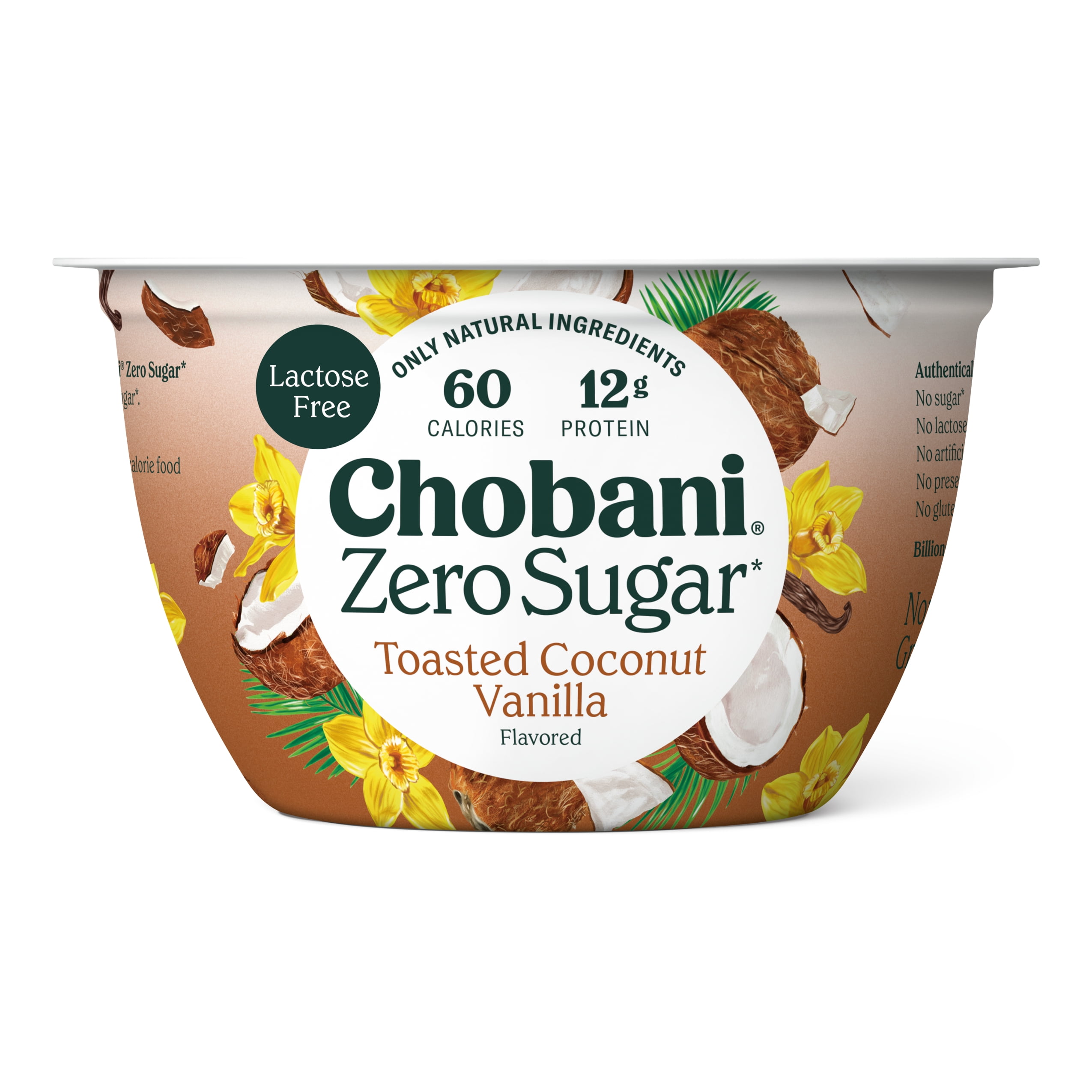 Chobani Zero Sugar Non-Fat Greek Yogurt Toasted Coconut Vanilla 5.3 oz Cup