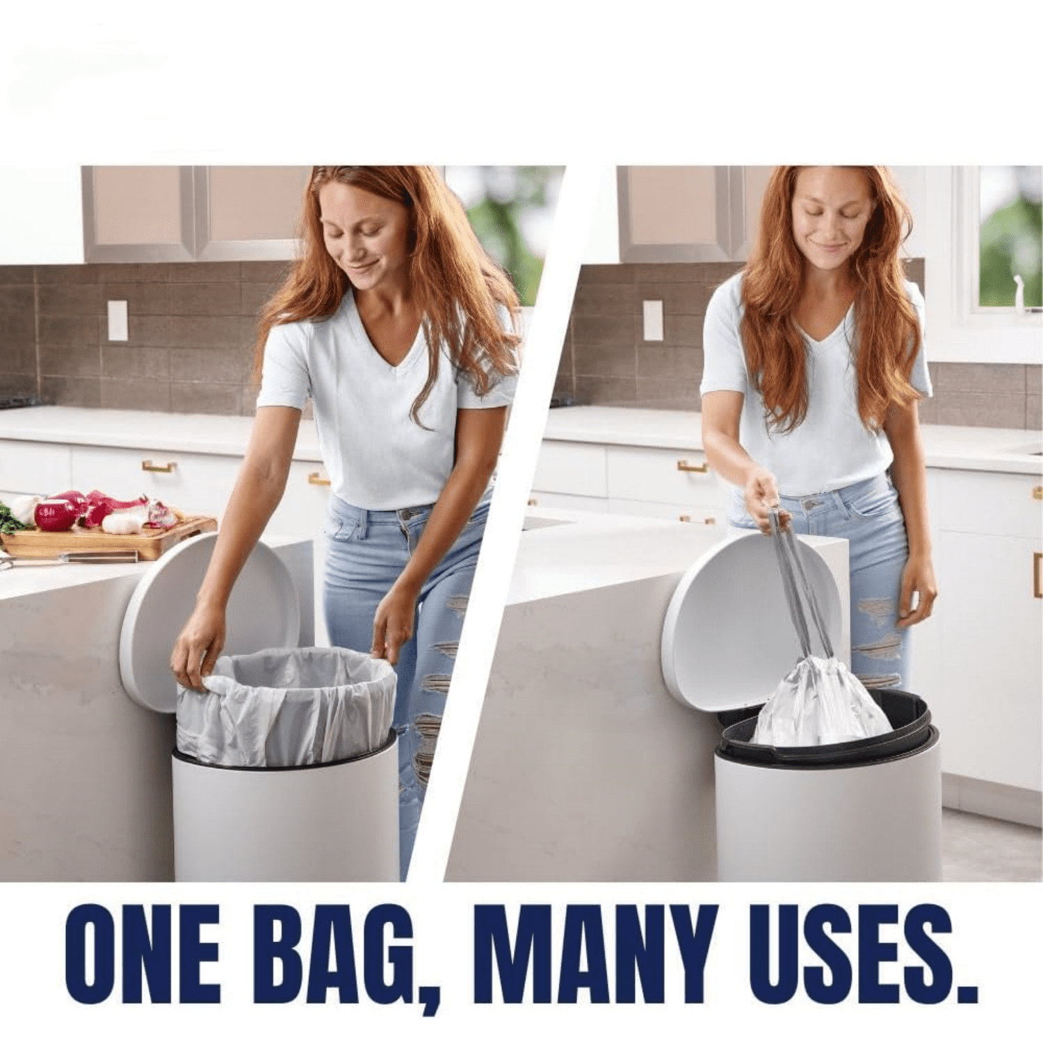 10-10.5 Gallon Drawstring Garbage Bags, Tear-Resistant, 200 Count White Trash Can Liners for Kitchens, Bathrooms & Offices