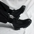 thumbnail image 2 of Botas de cuero antideslizantes para Hombre, calzado informal de punta redonda con cordones, suela gruesa, Zapatos altos cómodos, 2 of 5