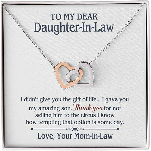 Birthday Gifts Necklace For Bonus Daughter, Interlocking Heart Necklace on Wedding Day with Message Card and Gift Box, Gifts For Daughter In Law Necklace Set From Mother in Law For Christmas