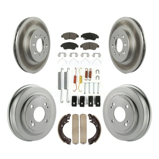 Transit Auto Front Rear Coated Disc Brake Rotors Ceramic Pads and Drum Kit (7Pc) for Car 2007-2008 Honda Fit KGC-101948