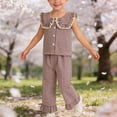 thumbnail image 5 of zbxnLI Baby Girls Summer 2 Piece Outfits Ruffle Sleeve Button up Shirts Tops Plaid Wide Leg Pants Spring Toddler Girl Clothing, 5 of 5