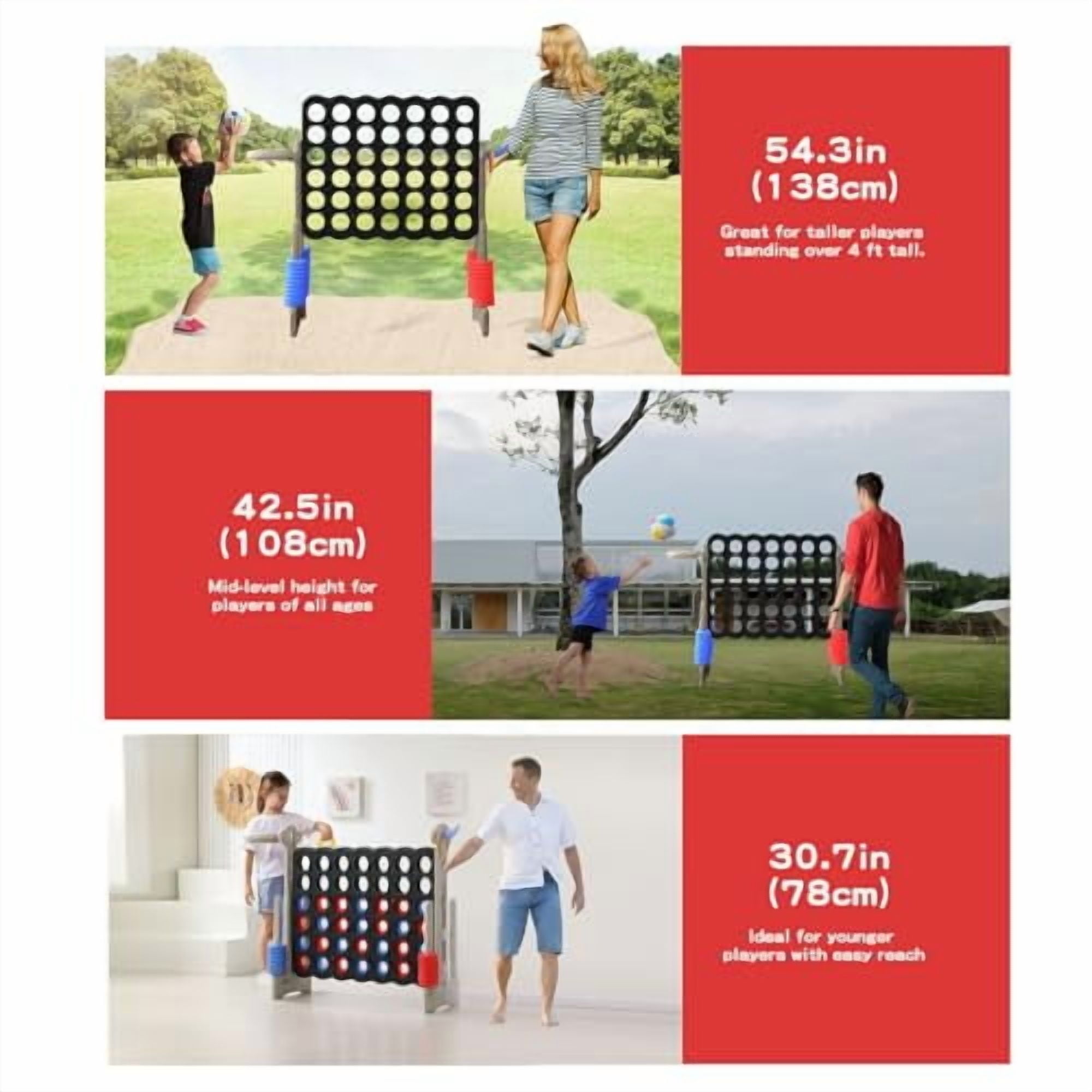 UNICOO® Height Adjustable Connect 4 Game Stand, 4 in A Row Game with Basketball Hoop, Ring Toss, Carrying Bag, Indoor Outdoor Yard Game, Parties & Family Gatherings (Black & Gray)