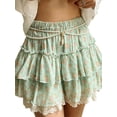 thumbnail image 2 of Coduop Women Summer Floral Tiered Ruffle Mini Skirt Waist Elastic A-line Flowy Frill Short Skirt, 2 of 7