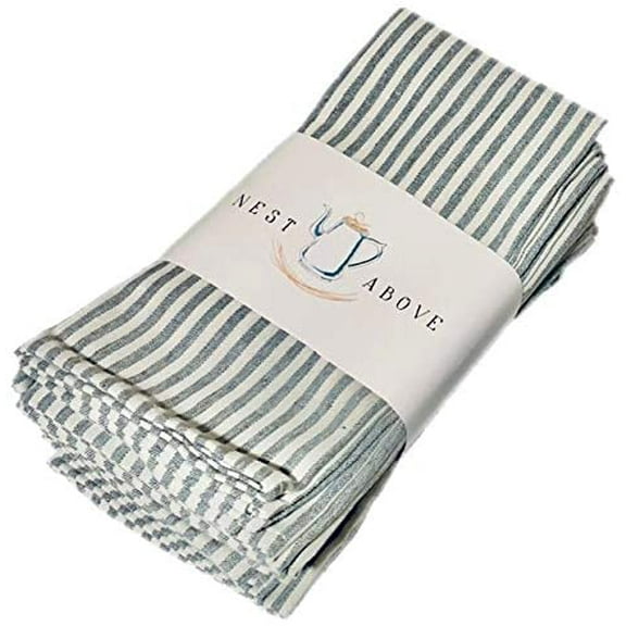 Cloth Napkins Set of 12 by - Blue Cotton & Linen Table Napkin Set - Blue - No Iron - Washable - Reusable for Dinner or Any Meal