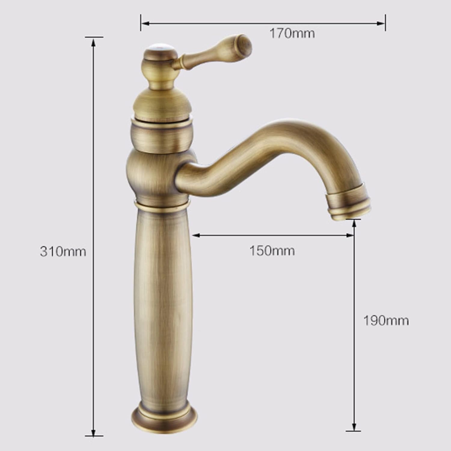 Antique Brass Bathroom Faucet, 360° Swivel Bathroom Sink Faucet, Cold Hot Mixer Vintage Vanity Tap, Single Handle Bathroom Sink Faucet High, A