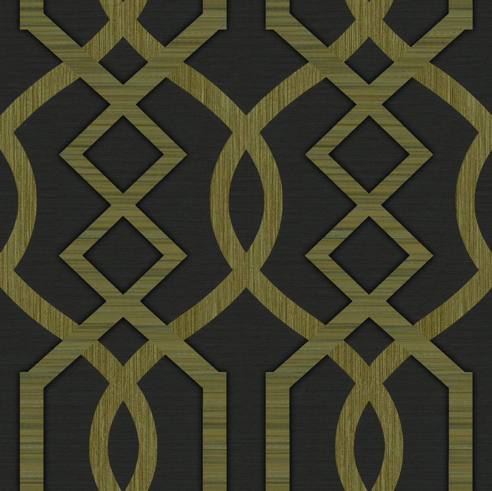 Dundee Deco Wallpaper Roll Abstract Gold, Dark Brown Trellis, 21 in x