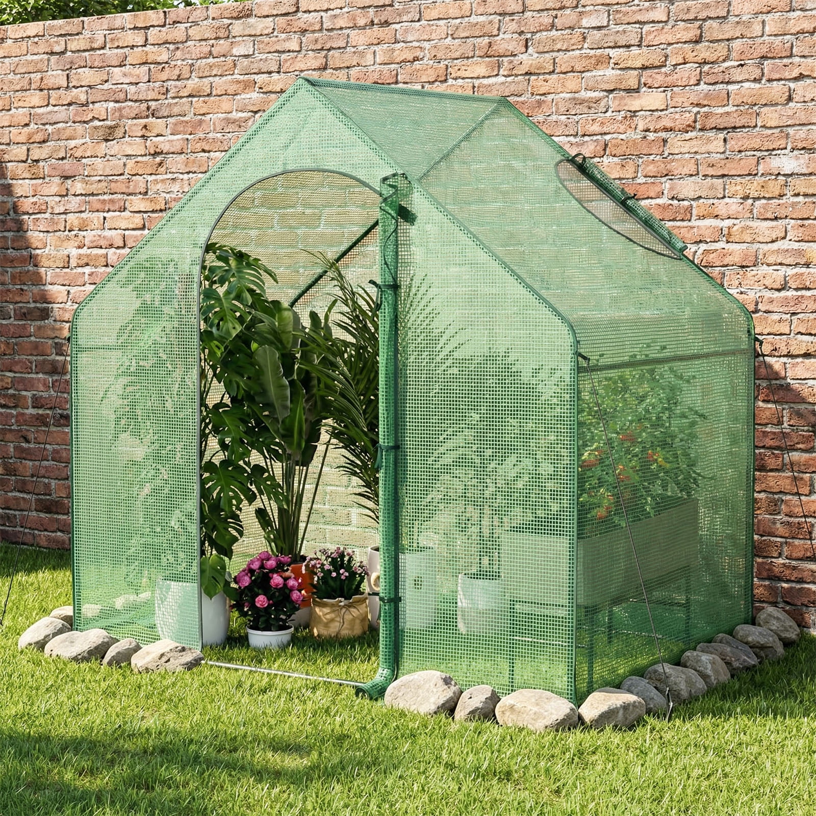 Costway 6 x 3 x 5.5FT Mini Walk-in Greenhouse with PE Cover Rustproof PE-Coated Metal Frame