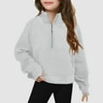 thumbnail image 3 of Garbnen Girls Half Zip Sweatshirt Solid Fleece Pullover Tops Kids with Kangaroo Pockets Fall Winter Long Sleeve Preppy Clothing for Teen Girls Thumb Hole 7-8 Years, 3 of 3