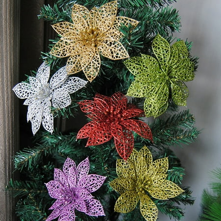 

KAOU 5Pcs Glitter Hollow Artificial Christmas Flower Ornament Xmas Tree Garland Decor Red One Size