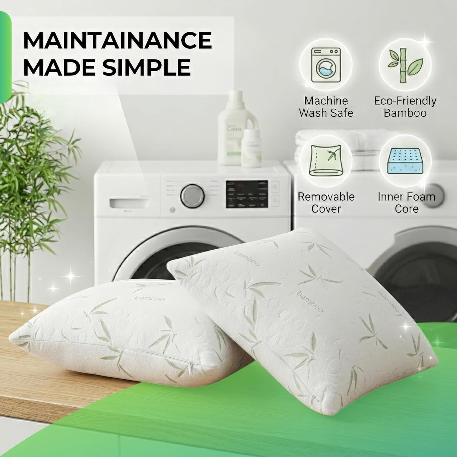 Sacred Thread Rayon Derived from Bamboo Cooling Pillow Filled with 100% Shredded Memory Foam. Adjustable Firmness. Rayon Derived from Bamboo Pillow (White) (1 Pack) (Queen)