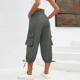 thumbnail image 3 of Lmueinov Women's High Waist Cargo Capri Pants, Drawstring Adjustable Hem Casual Outdoor Trousers with Multi Pockets, Loose Fit Daily Wear Pants S-2XL, 3 of 4