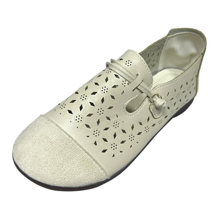

Vedolay Casual Shoes For Women Women s Leisure Four Seasons Hollow Non Slip Flat Round Toe Breathable Slip On Women Casual Shoes(White 6.5)