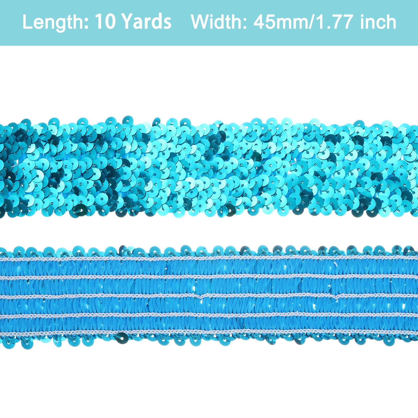 Uxcell 10 Yards 1.8 Inch Elastic Sequins Trim Flat Stretch Sequin Ribbon Strip, Blue