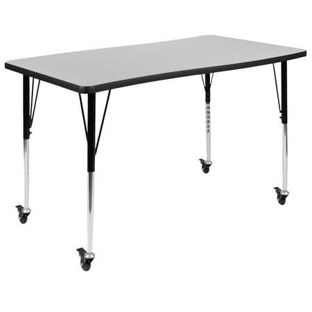 UPC: 0889142515227 | Flash Furniture Wren Mobile 28 W x 47.5 L Rectangle Wave Flexible Collaborative Grey Laminate Activity Table-Standard Height Adjust Legs