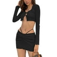 thumbnail image 2 of TRKIYQC Traje de 2 Piezas de Color Sólido Sexy para Dama, Top de Cuello Redondo de Manga Larga sin Espalda Desnudo, Falda de Cadera de Paquete Corto Delgado TRKIYQC moderno, 2 of 8