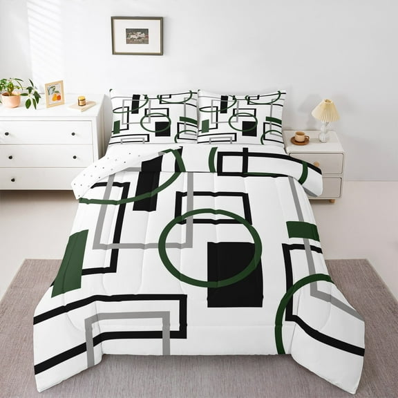 Manfei Abstract Ombre Bedding Comforter Set for Adult, Vintage Minimalism Twin Comforter Sets, Dark Green Circle Reversible Bedding Set, Super Cozy Room Decor, 2-Piece