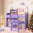 thumbnail image 1 of 2-in-1 Girls Vanity Table with Lighted Crown Mirror, Vanity Set with Storage Cabinet, Bookshelf & Drawer, 1 of 7