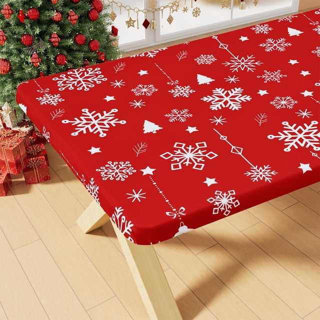 Mantel Smiry, 30 x 72 pulgadas, impermeable, elástico, con forma de copo de nieve navideño