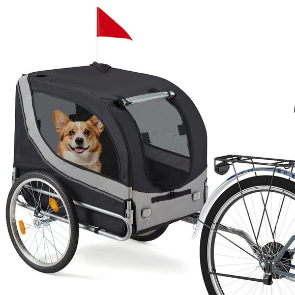 55" Danrelax Dog Bike Trailer, Large Pet Bicycle Carrier for Small and Medium Dogs Up to 88 lbs, Easy Folding Cart Frame, Quick Release Wheel, Universal Bicycle Coupler, Black