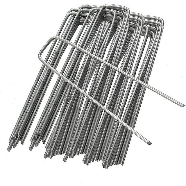 BRILLAR Clavijas de jardín galvanizadas en forma de U para asegurar membranas de control de malezas, telas, césped artificial, esteras y redes