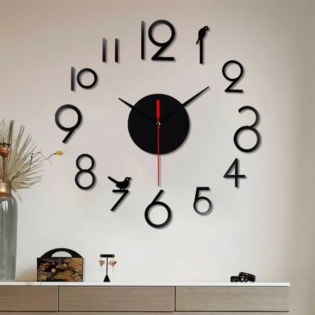 WIFKLSIIPG Frameless DIY Wall Mute Clock 3D Mirror Surface Sticker Home Office Decor(Black)