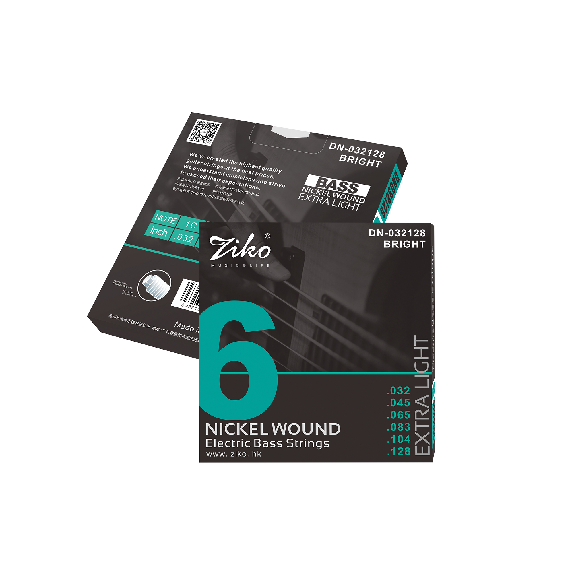 Ziko Nickel Electric Bass Guitar Strings, 6-Strings Hex High