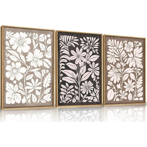 FCCUYE Vintage Watercolor Wildflower Landscape 3 Piece Wall Art d, Large Retro Floral Wall Decor(16x24), Nature Wilderness Farmhouse Rustic Field Canvas Painting for Living Room, Bedroom, Office