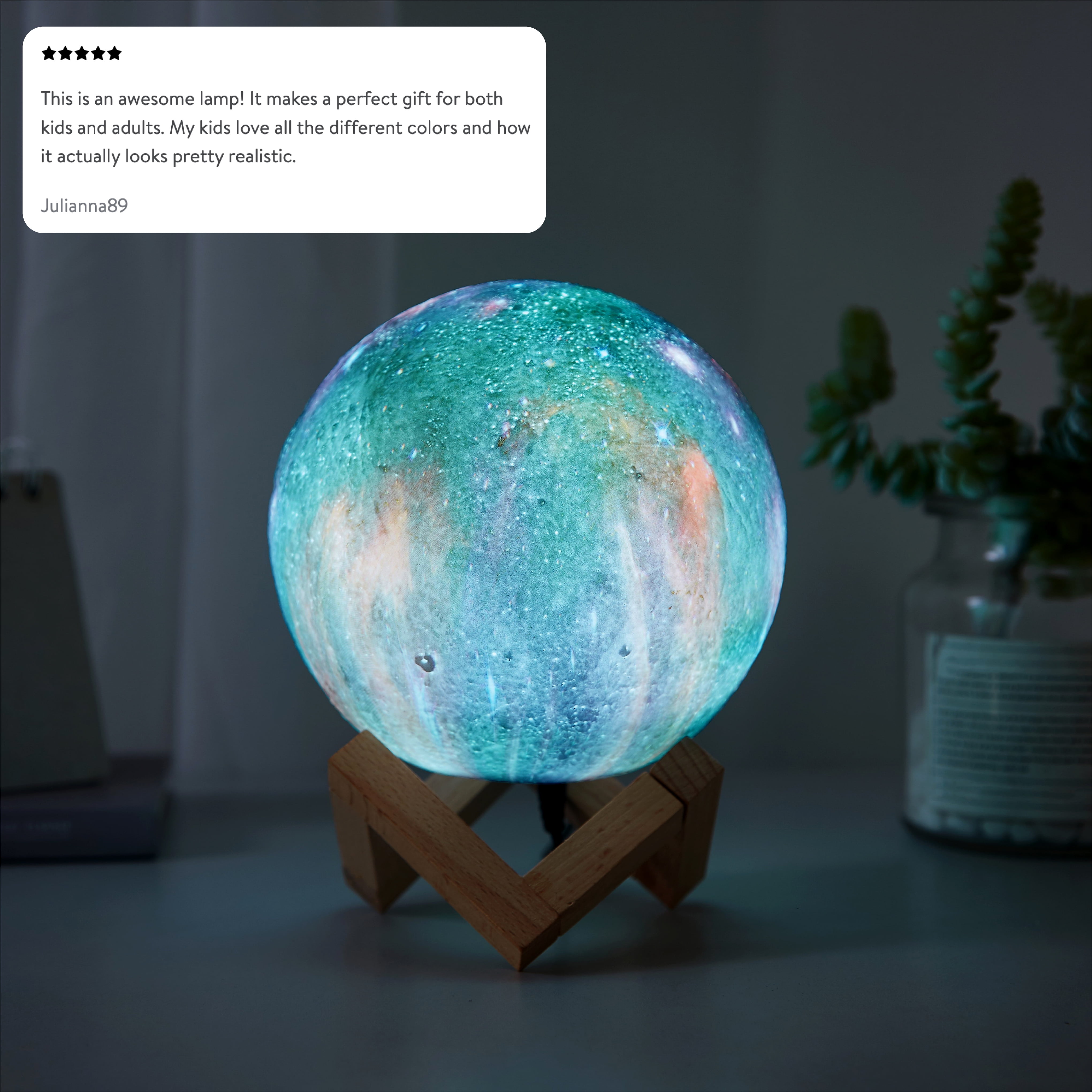 Urban Shop 3D Print Color Changing Moon Lamp with Wood Stand