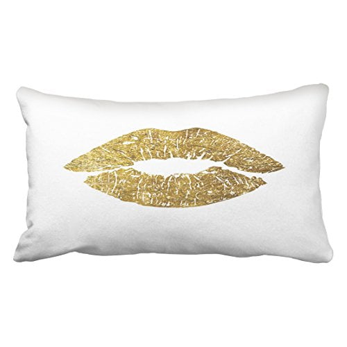 RYLABLUE Decorative Gold Lips Pillow Cover Polyester Throw Pillow Case Decor Cushion Covers Size 20x30 inches Two Side