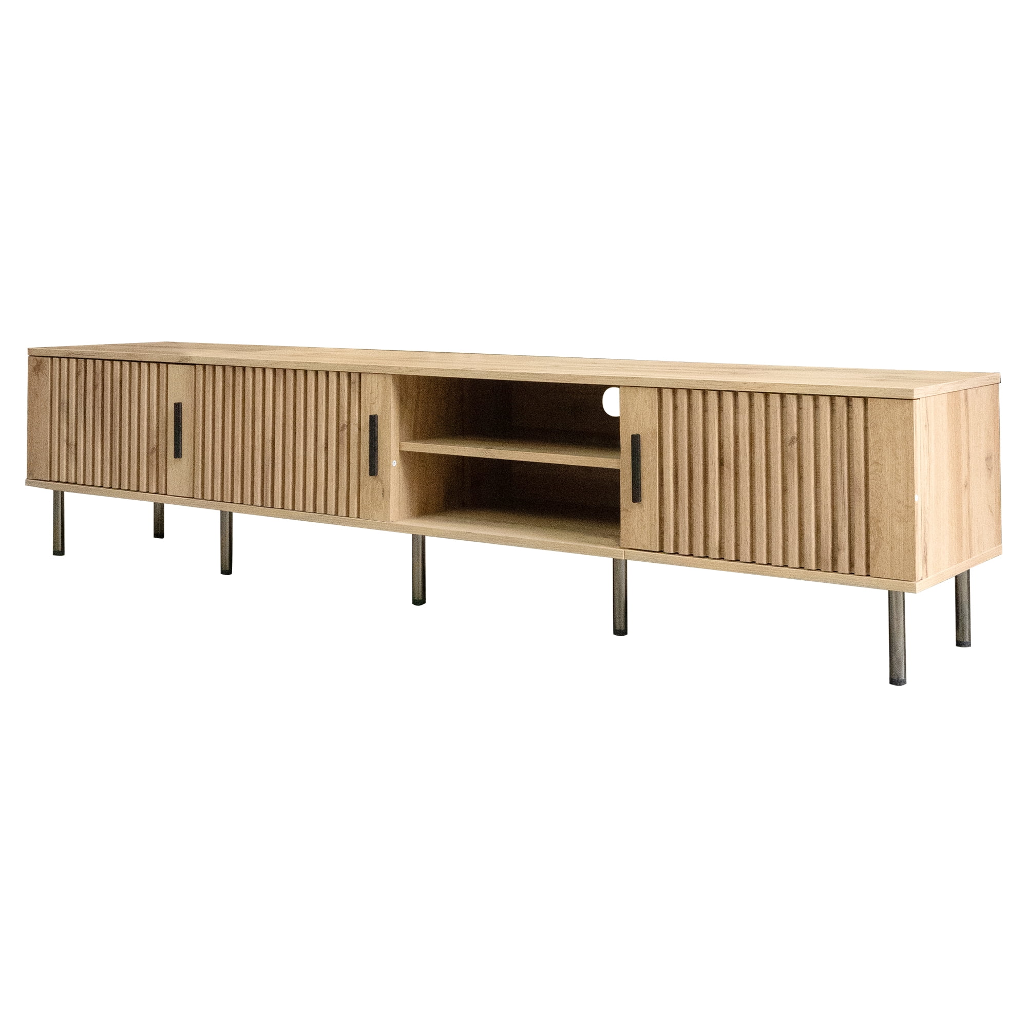Homy Casa 78.7" TV Stand, Fluted Media Console with Storage and Iron Legs, Natural