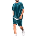 thumbnail image 1 of NTACZA Ensemble de Survêtement en Velours à Manches Courtes 2 Pcs pour Hommes, Taille Élastique, Col Rond, S, 1 of 6