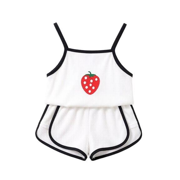 Soepste Toddler Girl Outfits Baby Girls Strawberry Print Cami Shorts Set Soft Summer 2-Piece Outfit(6-12 Months,White)