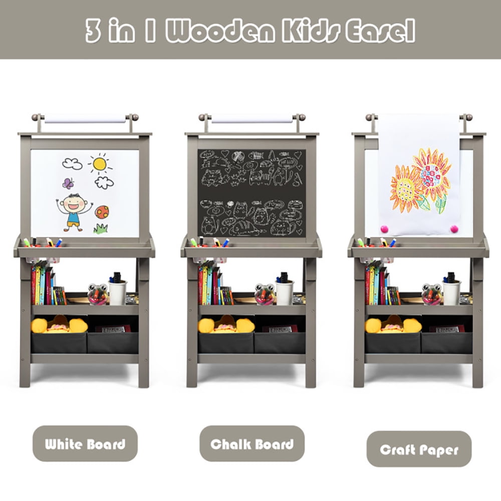 CIPACHO 3-in-1 Double-Sided Storage Art Easel, Toddler Art Easel for Kids Ages 3-8, Educational Toys Gifts for Boys Girls, Gray