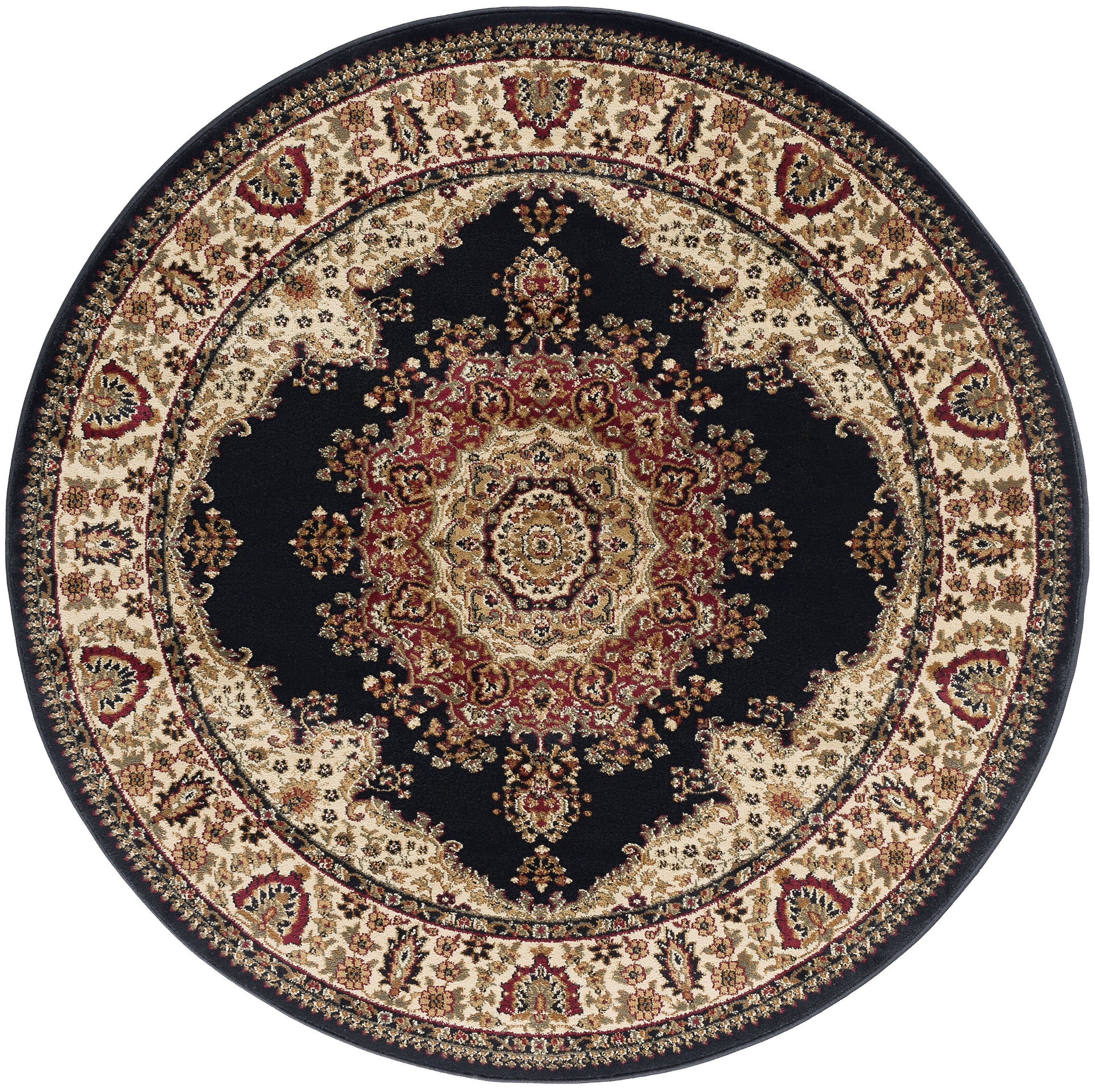 Sensation Transitional 5' Round Black and Beige Polypropylene Indoor Area Rug