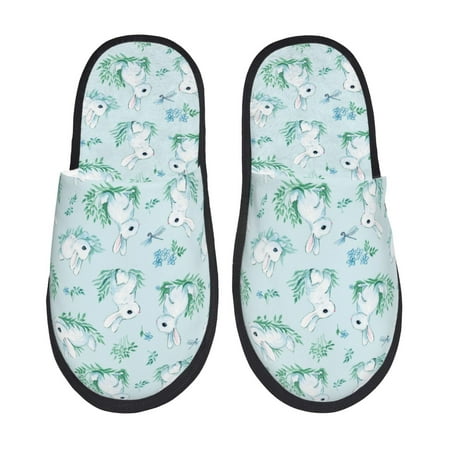 

Yiaed Rabbit And Dragonfly Print Unisex House Slippers Slip on Warm Shoes Indoor Outdoor with Anti-slip sole-Large