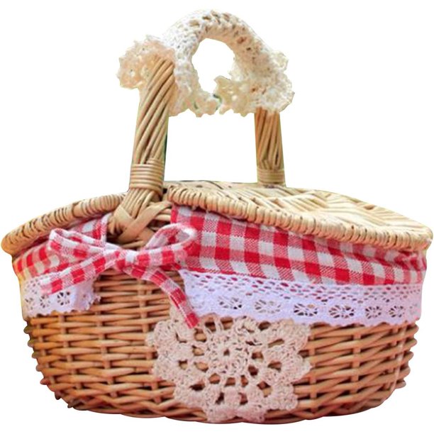 Cestas de picnic de mimbre con tapa dividida, cesta de picnic tejida de estilo vintage, cesta de mimbre tejida a mano, cesta de mimbre para acampar al aire libre, día de San Valentín, Acción de