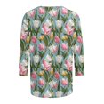 thumbnail image 5 of Women's Graphic 3/4 Sleeve T-Shirts Floral Print Loose Fit Trendy Tops Casual V Neck Tee Tshirts S-3X (3XL, Green), 5 of 5